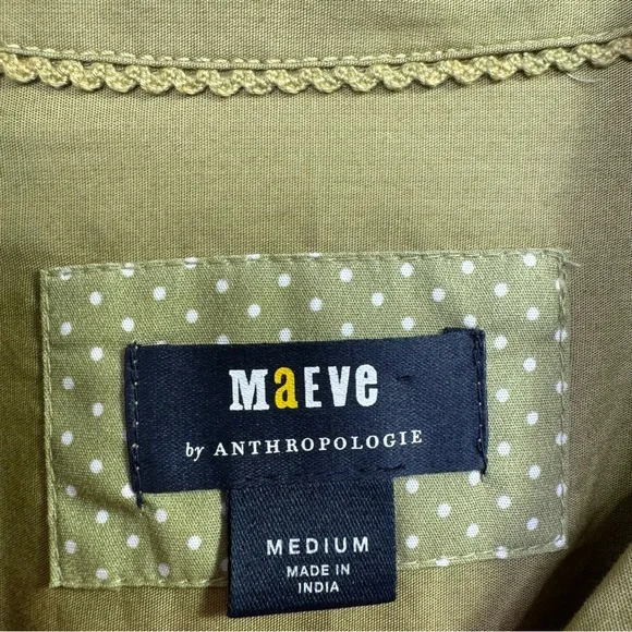 Maeve by Anthropologie Green Button Up Shirt High Low Pocket M Minimalist Casual - Picture 4 of 12
